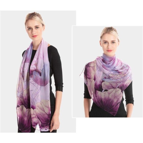 Scarfs Lightweight Print Floral Purple - Picture 3 of 4